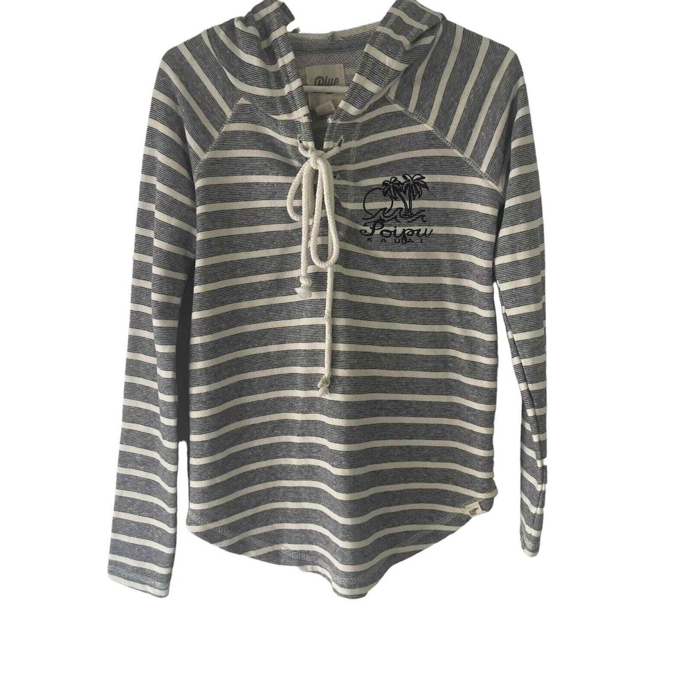 Blue 84 Women's‎ Size Small Nautical Blue Striped Hooded Pull Over Sweater